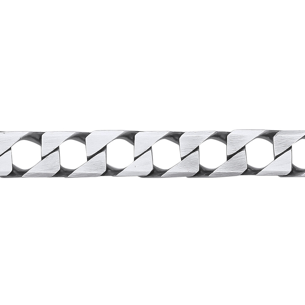 Jewelco London Mens Rhodium Plated Sterling Silver Brushed Square Curb Chain Bracelet 8mm 8.5 inch - GVB527
