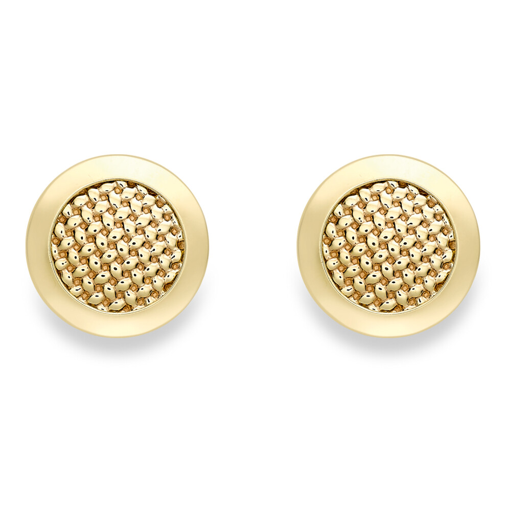 Jewelco London 9ct Yellow Gold Domed bead Cross Stitch Stud Earrings 8mm - SENR02281