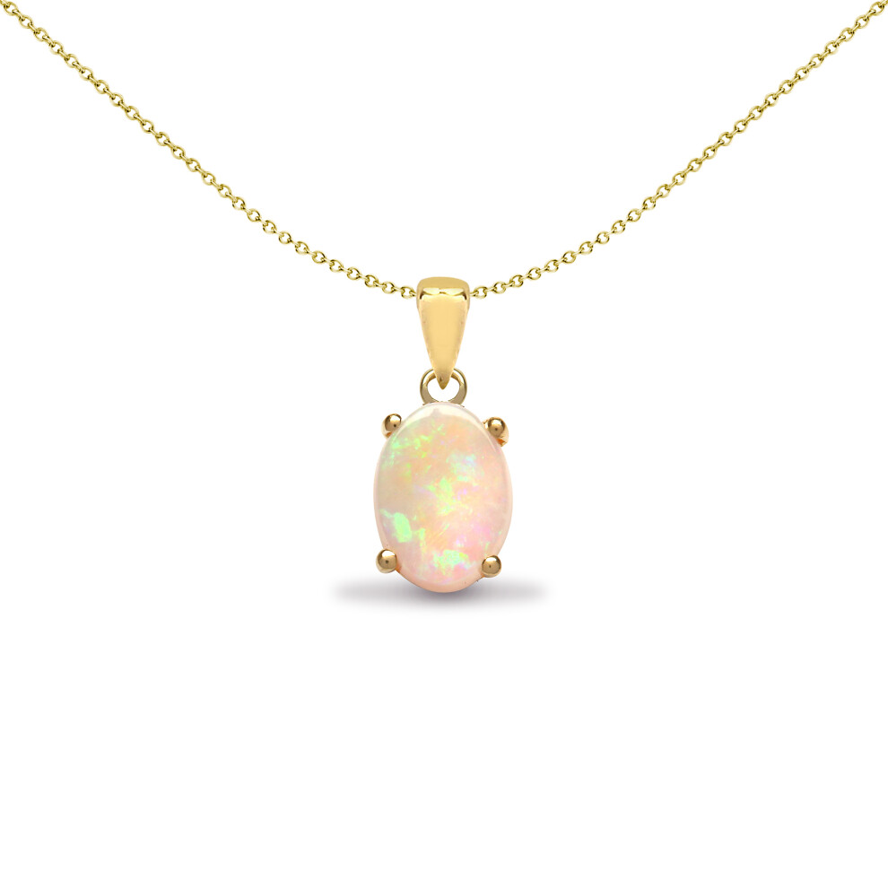 Jewelco London Ladies Solid 18ct Yellow Gold 4 Claw Set Oval Opal Solitaire Solitaire Pendant - 18P130
