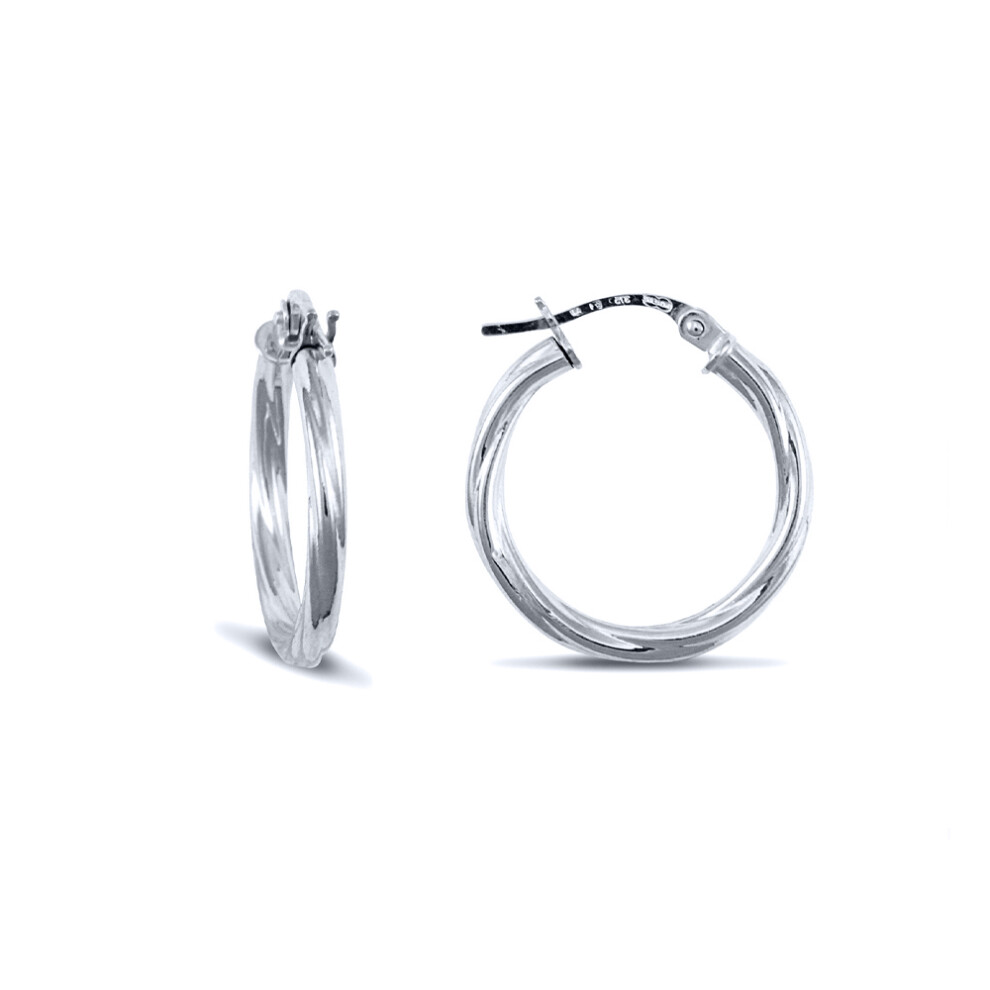 9ct White Gold  Twisted 2.5mm Hoop Earrings 20mm - JER561B