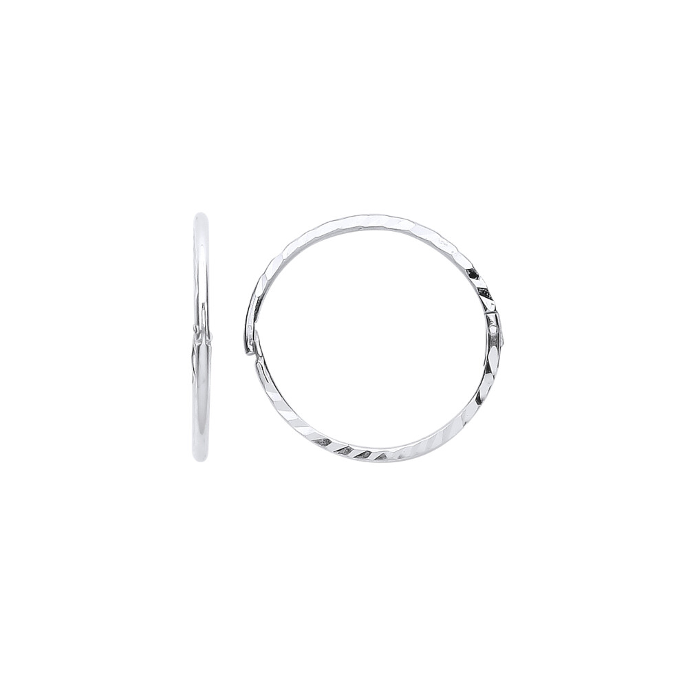 Jewelco London Ladies Rhodium Plated Sterling Silver Diamond-cut Hinged Sleeper Hoop Earrings - ER116