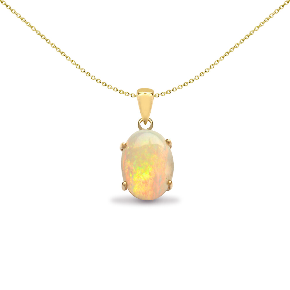 Jewelco London Ladies Solid 18ct Yellow Gold 4 Claw Set Oval Opal Solitaire Solitaire Pendant - 18P129