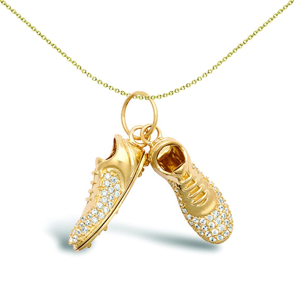 9ct Gold  CZ Pair of Hanging Football Boots Novelty Pendant - JPD604