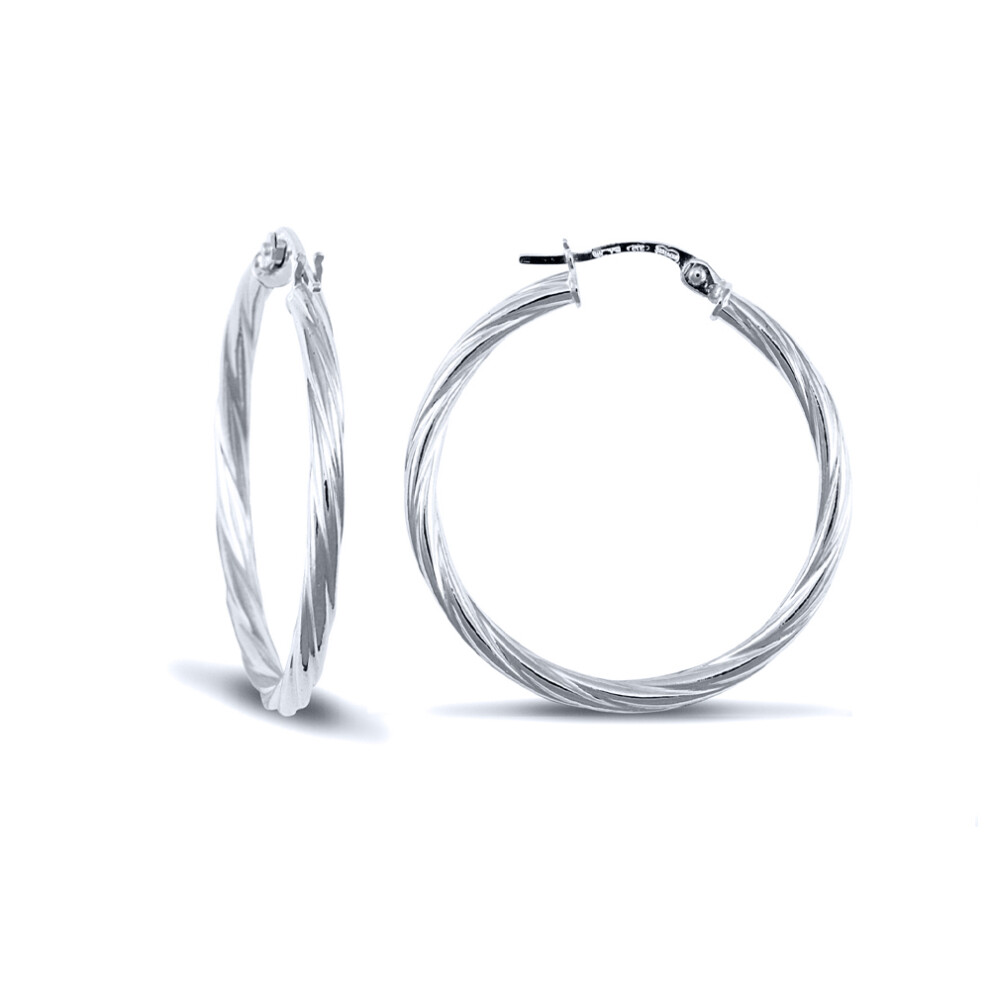 9ct White Gold  Twisted 2.5mm Hoop Earrings 30mm - JER561D