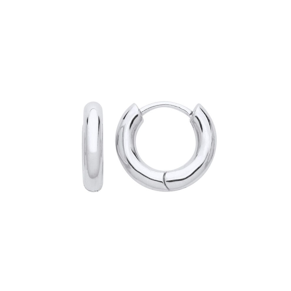Jewelco London Ladies Rhodium Plated Sterling Silver Macaroni Round Tube Huggie Hoop Earrings 14mm 3mm - EAG1227