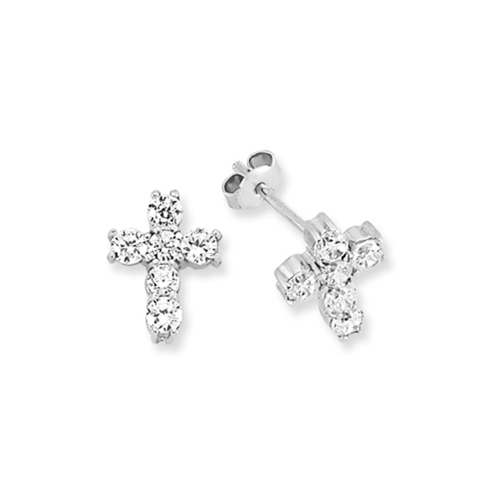 Jewelco London Ladies Rhodium Plated Sterling Silver 6 Stone Religious Cross Stud Earrings - EAG1180