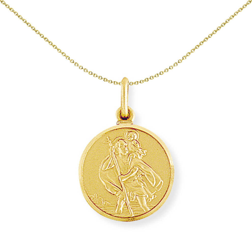 Jewelco London 9ct Yellow Gold Round St. Christopher Medallion Charm Pendant - 16x24mm - SCNR02004