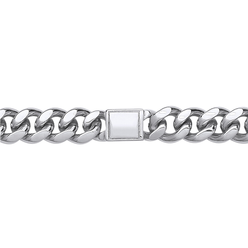 Jewelco London Mens Rhodium Plated Sterling Silver Square ID Bar Cuban Curb Link Chain Bracelet 8mm 8.5 inch - GVB528