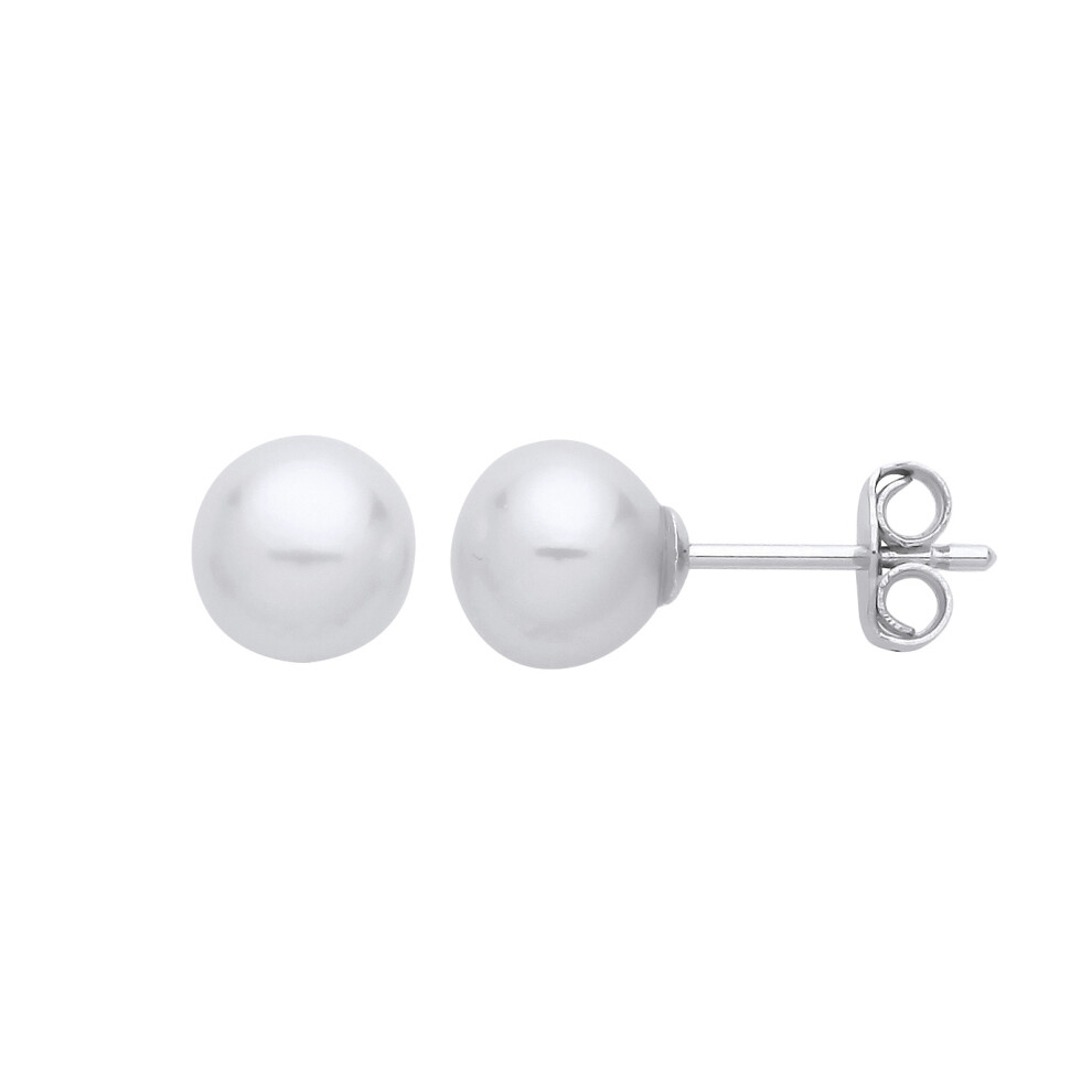 Jewelco London Ladies Rhodium Plated Sterling Silver Cream Pearl Levana Full Moon Stud Earrings - EAG1267-7.5MM