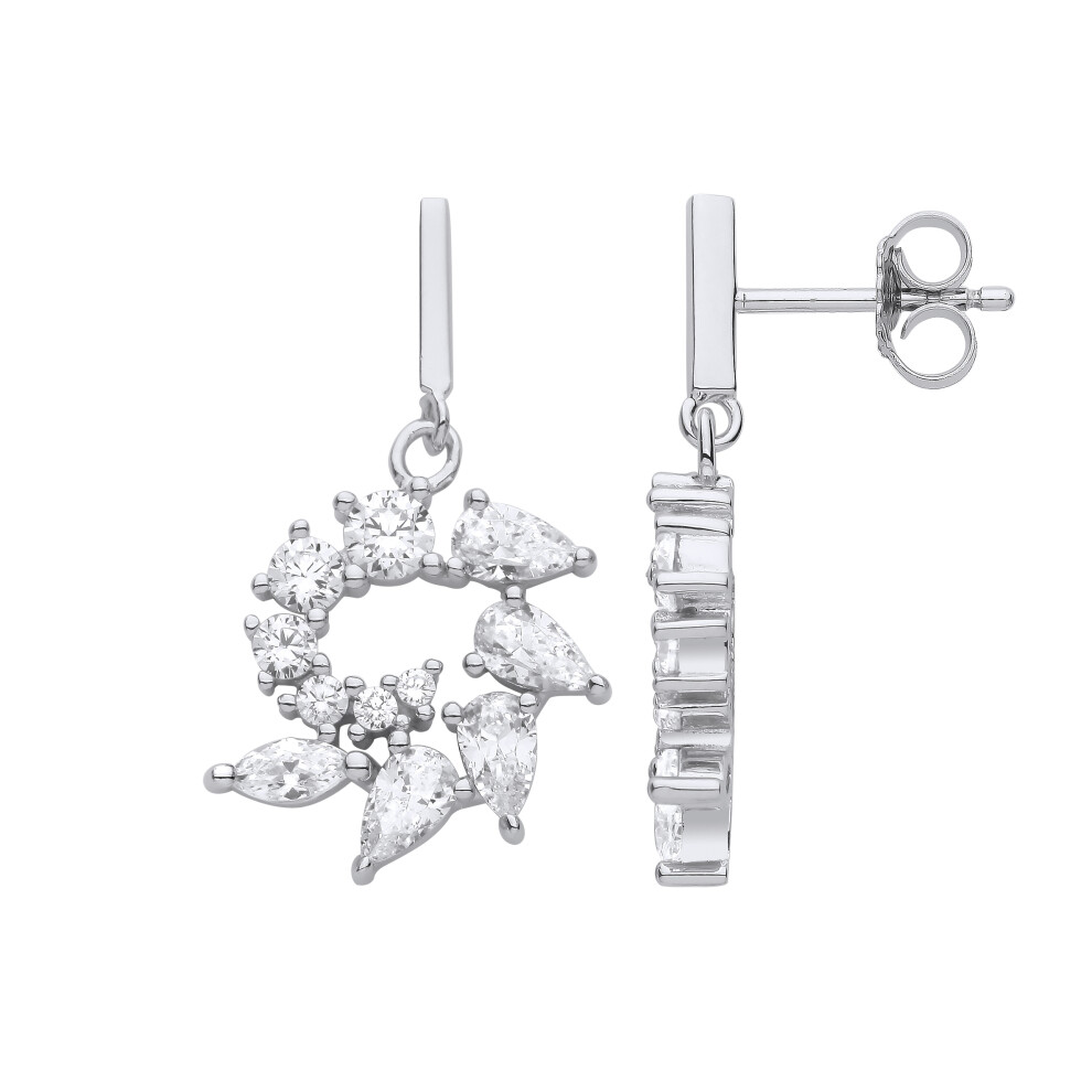 Jewelco London Ladies Rhodium Plated Sterling Silver Pear Marquise CZ Spiny Shell Scorpion Tail Drop Earrings - EAG1113
