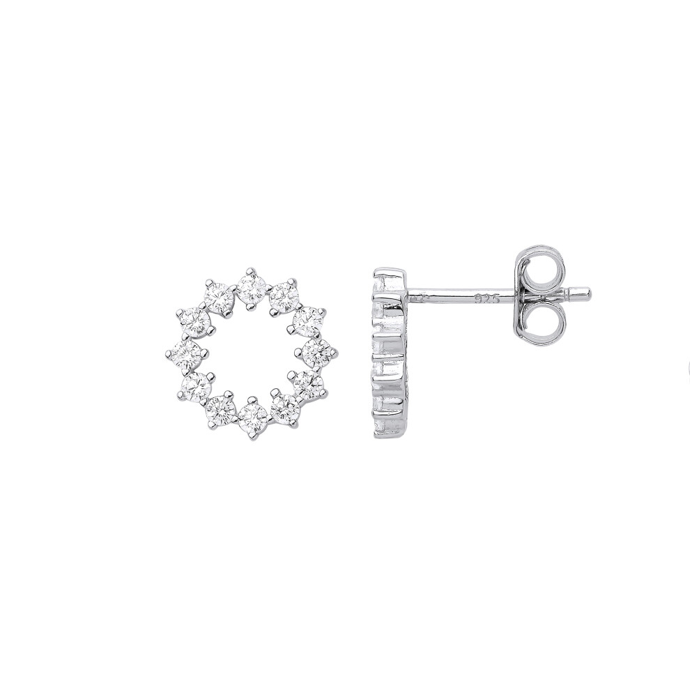 Jewelco London Ladies Rhodium Plated Sterling Silver CZ Star Burst Circle of Life Stud Earrings - EAG1014