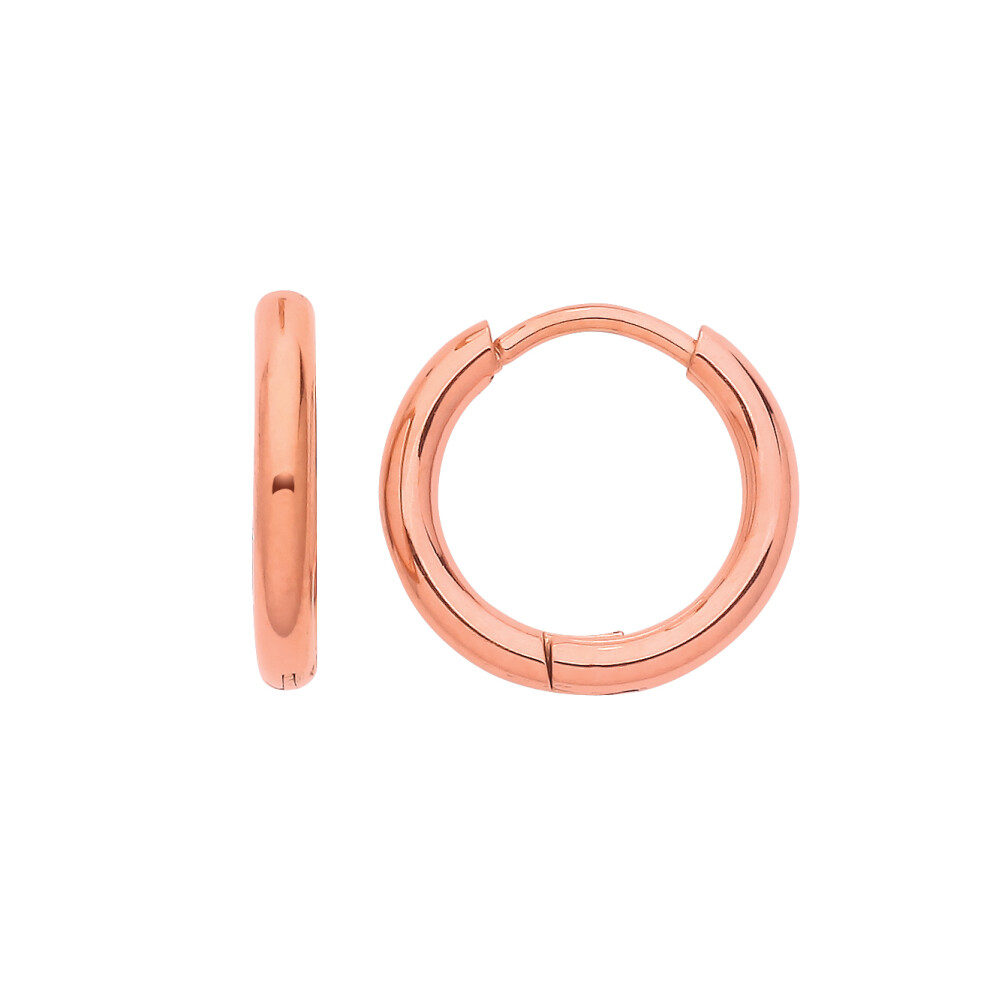 Jewelco London Ladies Rose Gold-Plated Stainless Steel Hinged Huggie Macaroni Round Tube Hoop Earrings 14mm 2mm - ER136R