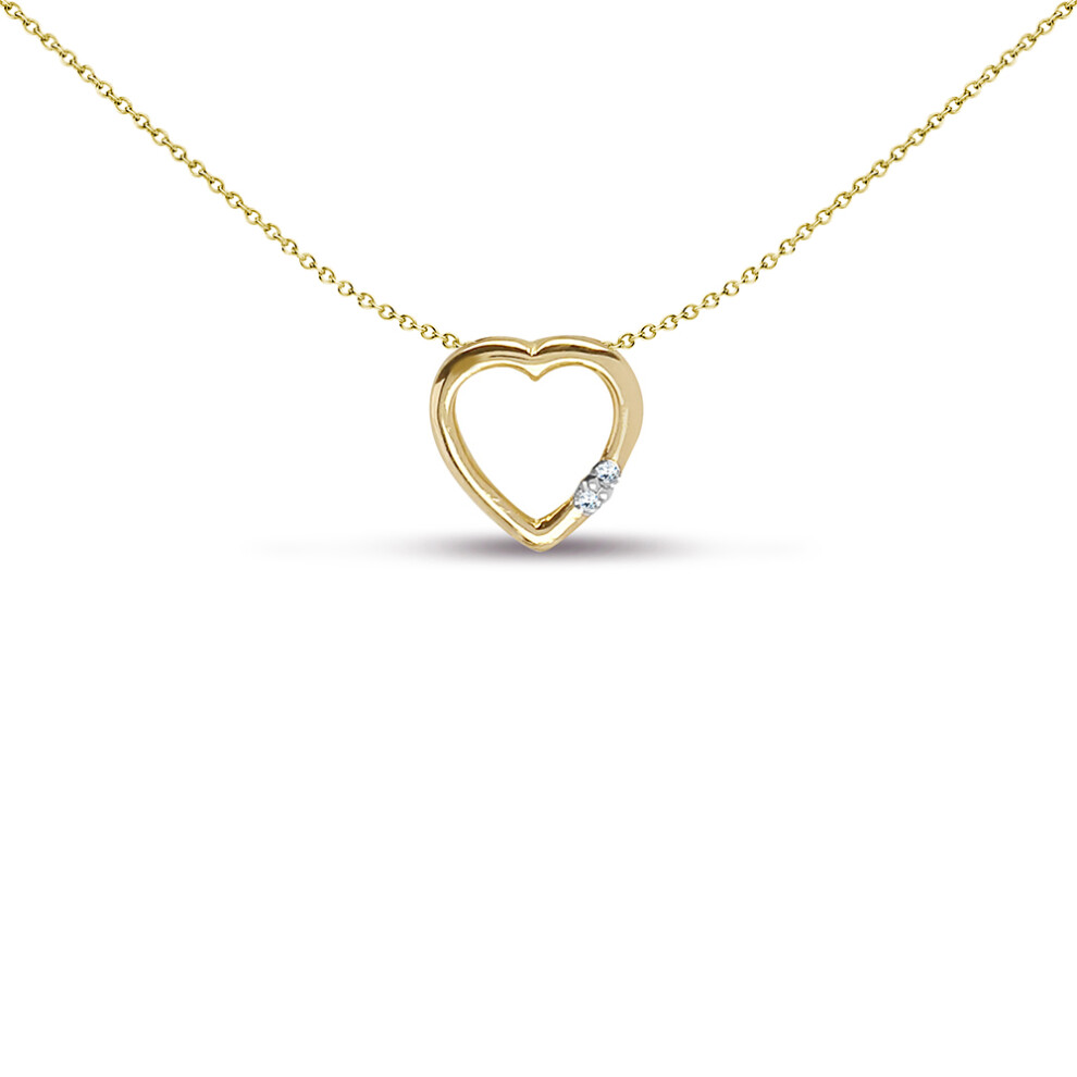 Jewelco London Ladies Solid 9ct Yellow Gold Bar Set Round H I1 0.01ct Diamond Tiny Dainty Love Heart Charm Pendant - 9P078