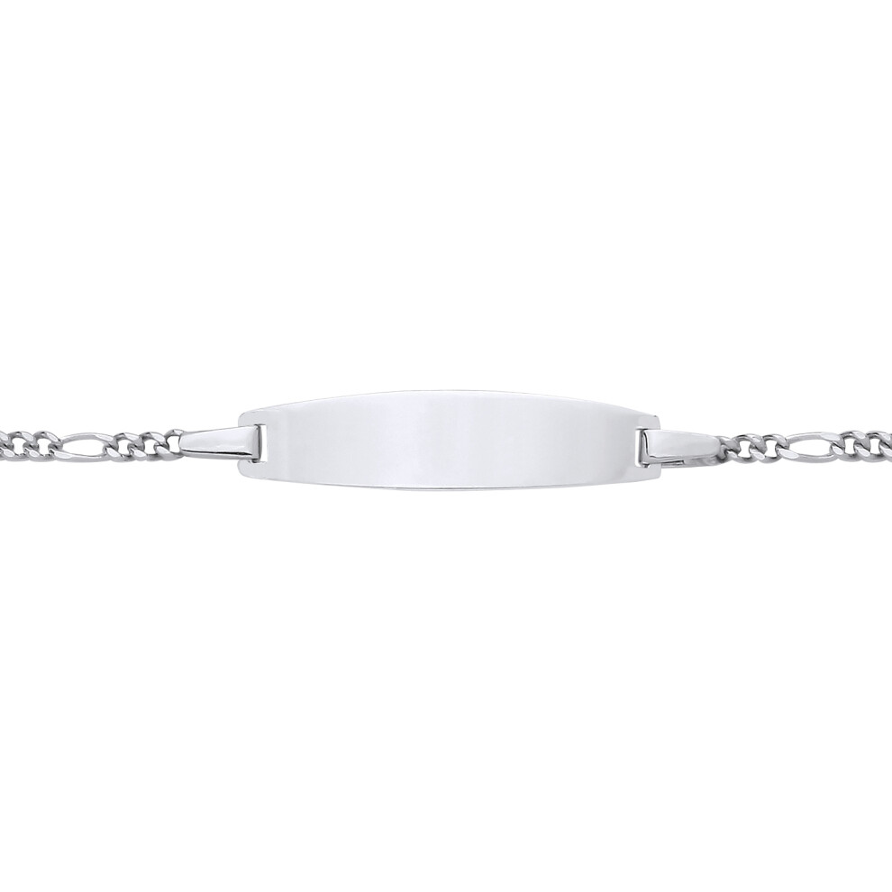 Jewelco London Kids Rhodium Plated Sterling Silver Figaro Chain Oval Bar Identity ID Bracelet 5 + 1 inch - ID42