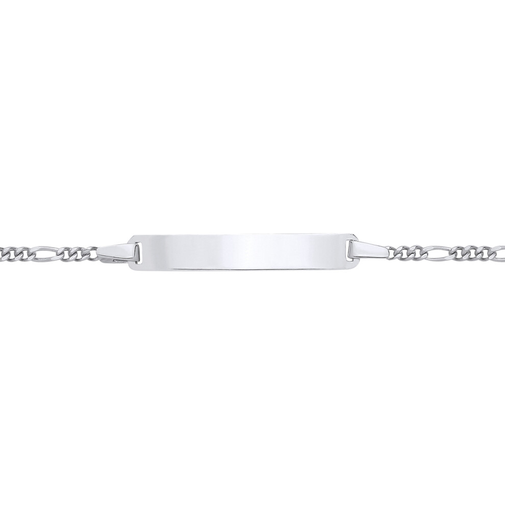 Jewelco London Kids Rhodium Plated Sterling Silver Classic Figaro Chain Identity ID Bar Bracelet 5 + 1 inch - ID43