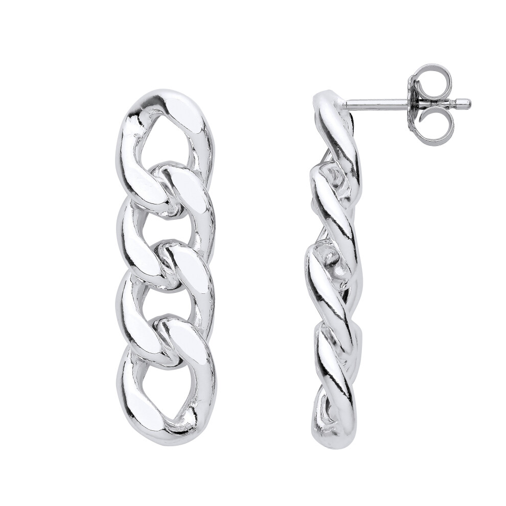 Jewelco London Ladies Rhodium Plated Sterling Silver Plaited Flat Twist Oval Hoop Earrings 15mm 4mm - ER147