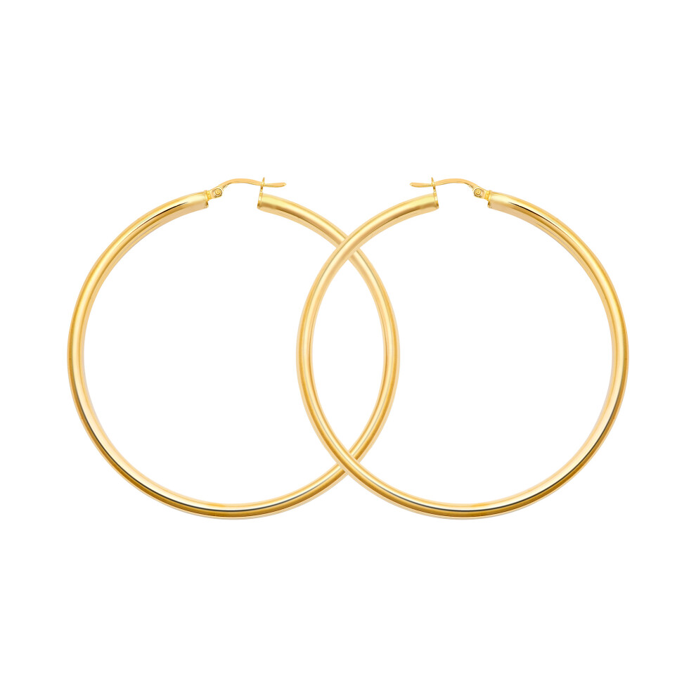 Jewelco London Ladies 9ct Yellow Gold Polished 3mm Hoop Earrings 55mm - JER179E