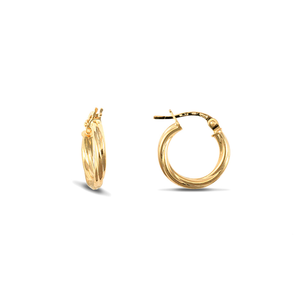 Jewelco London Ladies 9ct Yellow Gold Twisted 2.5mm Hoop Earrings 13mm - JER560A