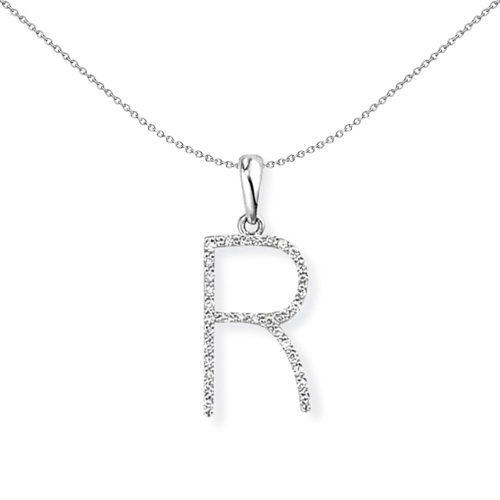 Jewelco London 18ct White Gold Pave Diamond Initial Charm Pendant Letter R 8mm x 20mm - INNR027-R
