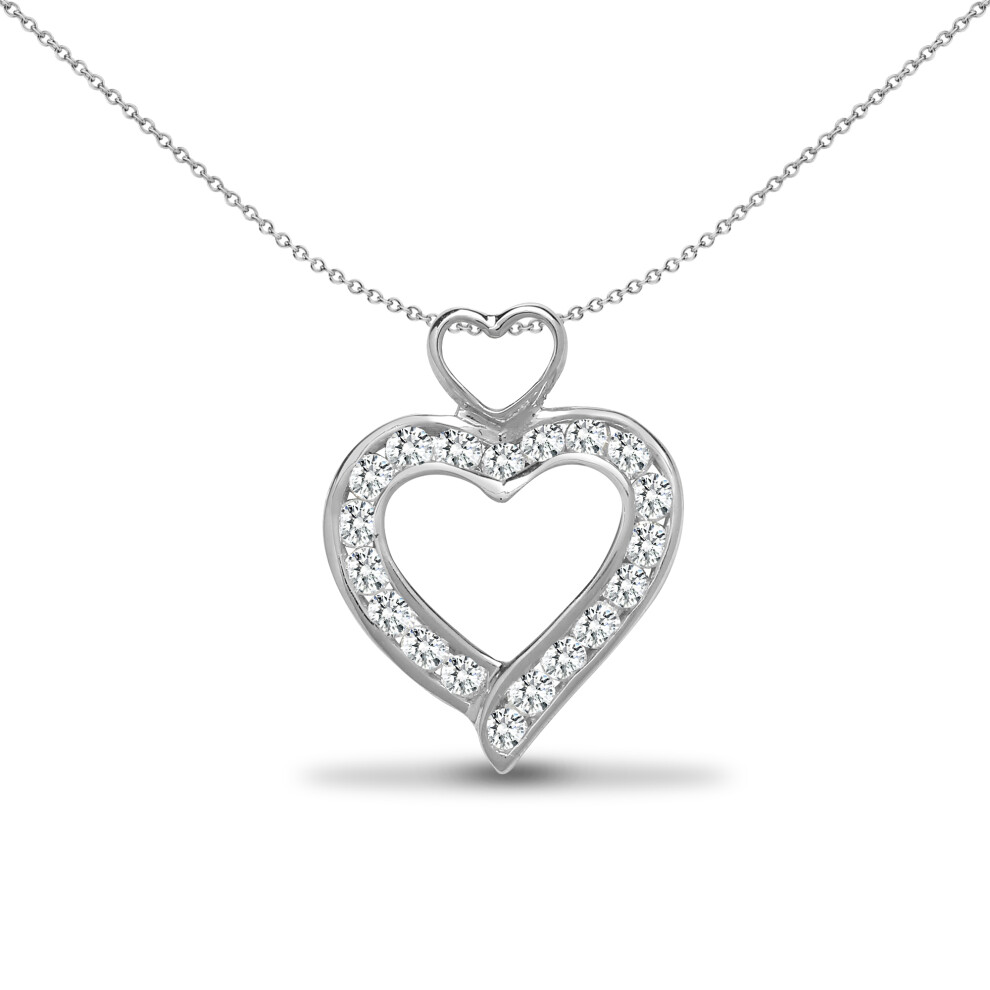 Jewelco London Ladies Solid 18ct White Gold Channel Set Round G SI1 0.36ct Diamond Love Heart Charm Pendant - 18P068