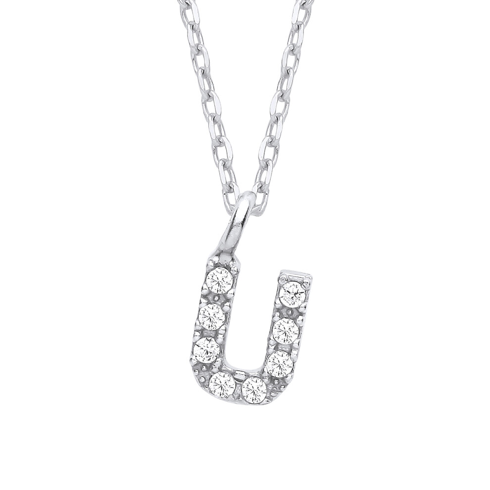 Jewelco London Ladies Rhodium Plated Sterling Silver Encrusted Mini Initial Pendant Necklace 16 + 1 inch - GIN6U
