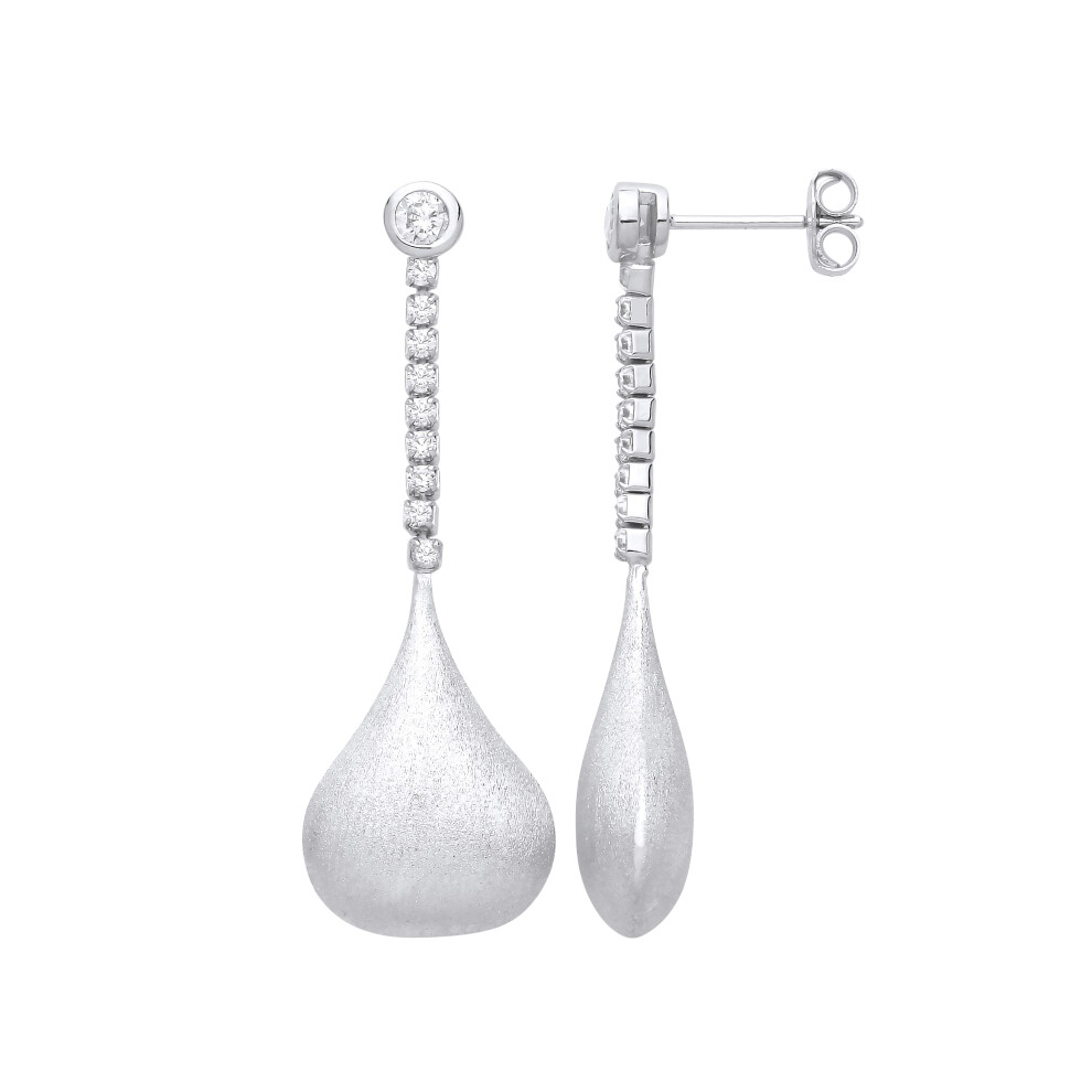 Jewelco London Ladies Rhodium Plated Sterling Silver CZ Satin Onion Dome Pendant Lamp Drop Earrings - EAG1255