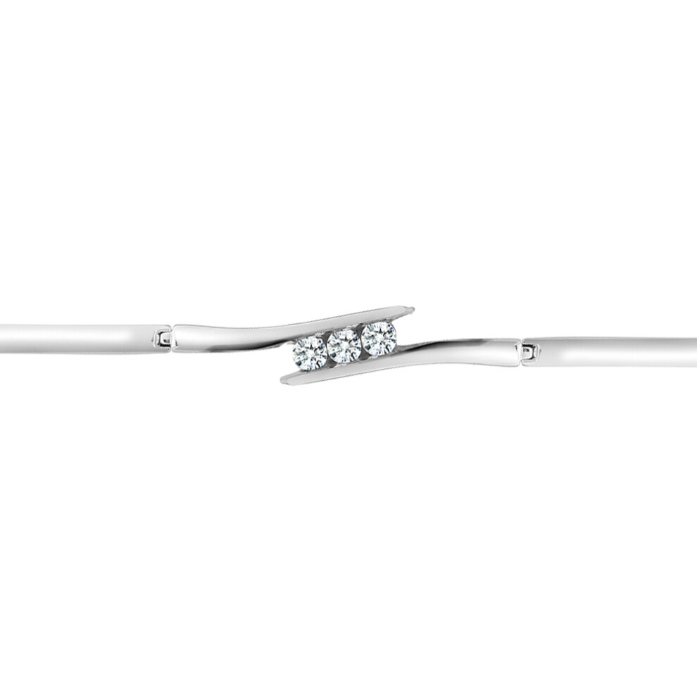 Jewelco London Ladies Solid 9ct White Gold Channel Set Round H I1 0.5ct Diamond Crossover Trilogy Bracelet 8mm - 9B019