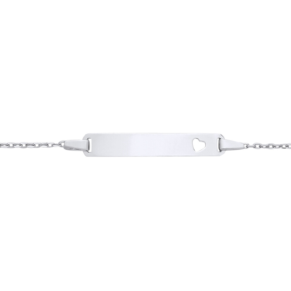 Jewelco London Kids Rhodium Plated Sterling Silver Trace Chain Love Heart Identity ID Bar Bracelet 5 + 1 inch - ID45