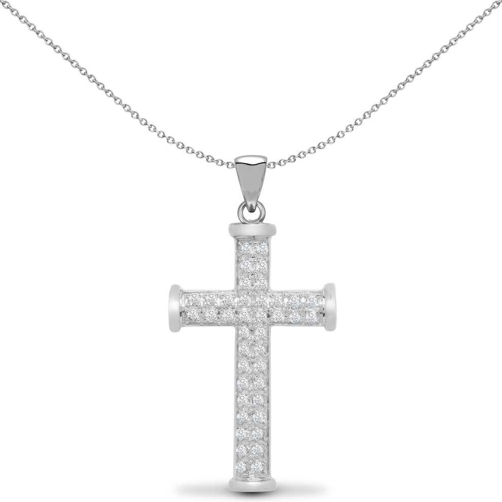 Jewelco London Ladies Solid 9ct White Gold Pave Set Round H SI 0.25ct Diamond Collared Cross Pendant - 9X072