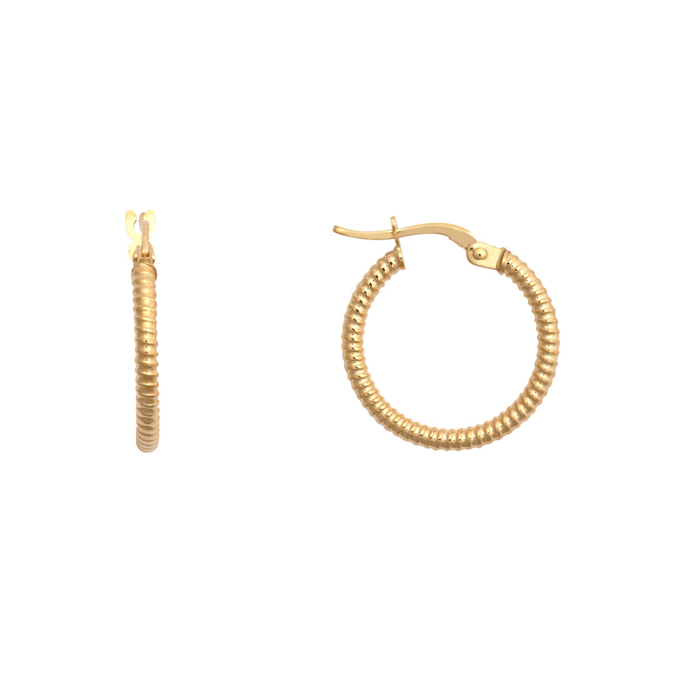 Jewelco London Ladies 9ct Yellow Gold Ribbed Coiled Twist 1.5mm Hoop Earrings 18mm - JER786B