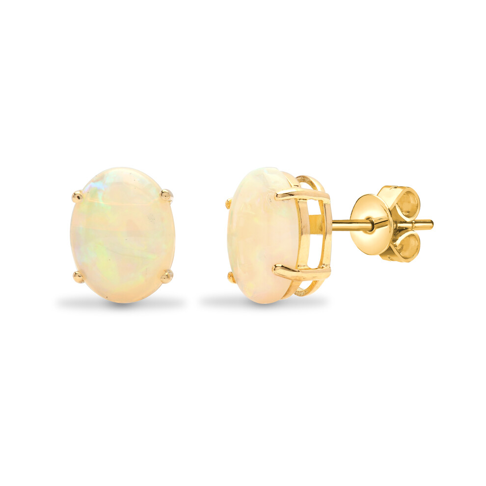 Jewelco London Ladies Solid 18ct Yellow Gold 4 Claw Set Oval Opal Solitaire Stud Earrings - 18E181