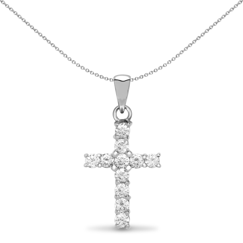 Jewelco London Ladies Solid 18ct White Gold 4 Claw Set Round G SI1 0.5ct Diamond Eternity Cross Pendant - 18X024