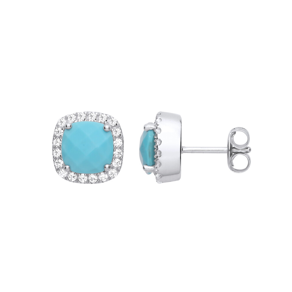 Jewelco London Ladies Rhodium Plated Sterling Silver Cushion Cubic Zirconia Halo Stud Earrings - EAG1269TQ