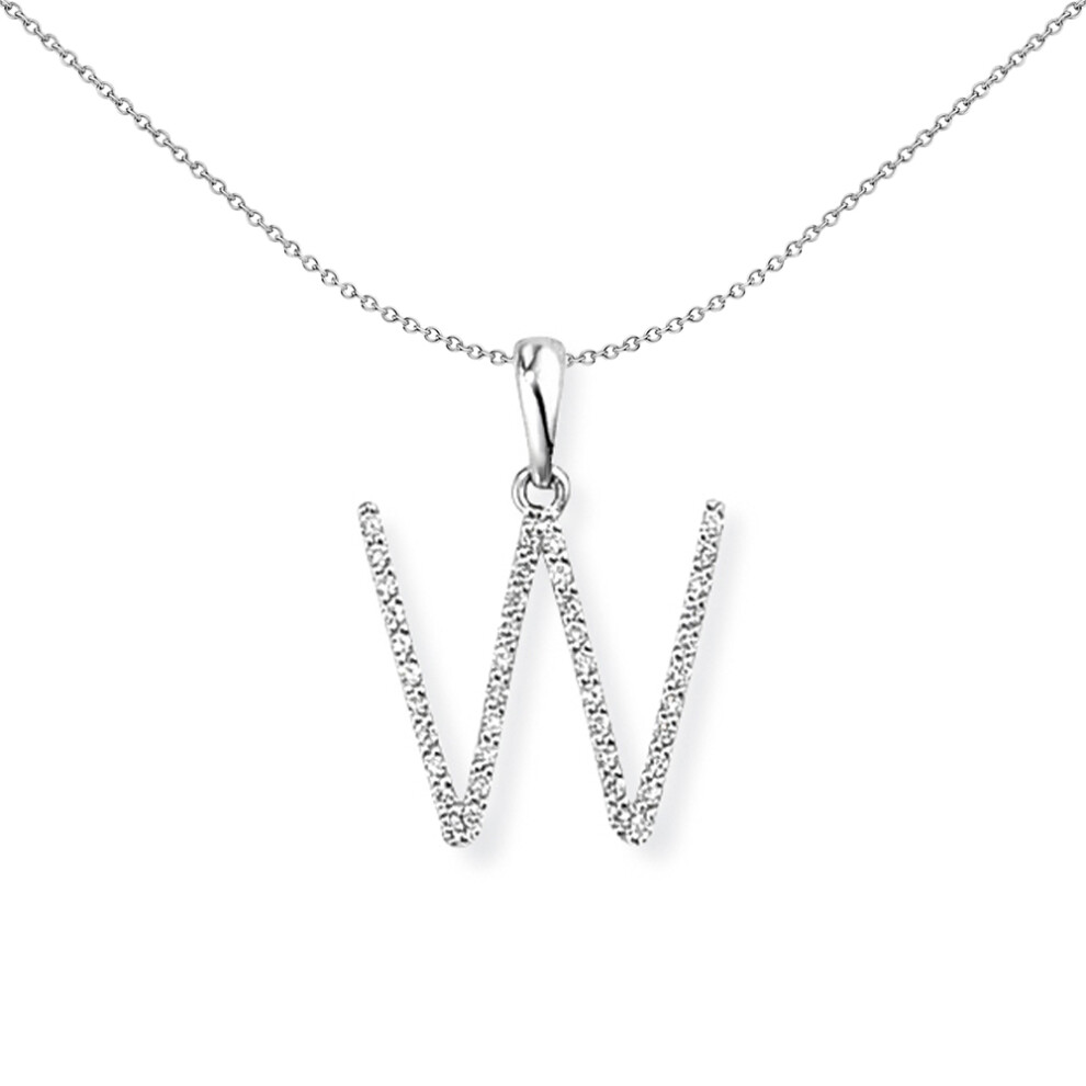 18ct White Gold  Diamond Initial Charm Pendant Letter W 13x18mm - INNR027-W