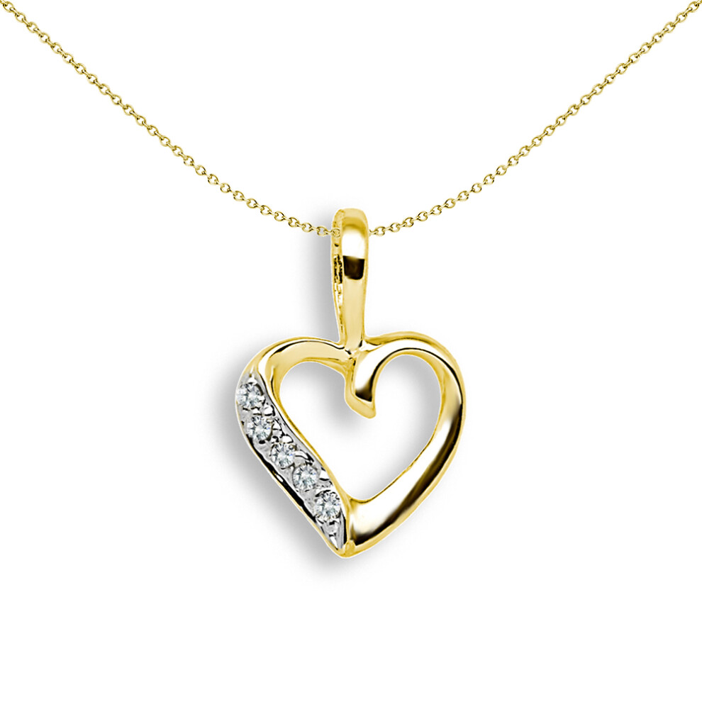Jewelco London Ladies Solid 9ct Yellow Gold Pave Set Round I I3 0.025ct Diamond Dainty Love Heart Charm Pendant - 9P044