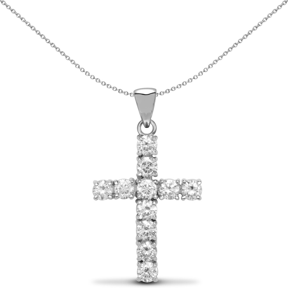 Jewelco London Ladies Solid 18ct White Gold 4 Claw Set Round G SI1 1ct Diamond Eternity Cross Pendant - 18X025