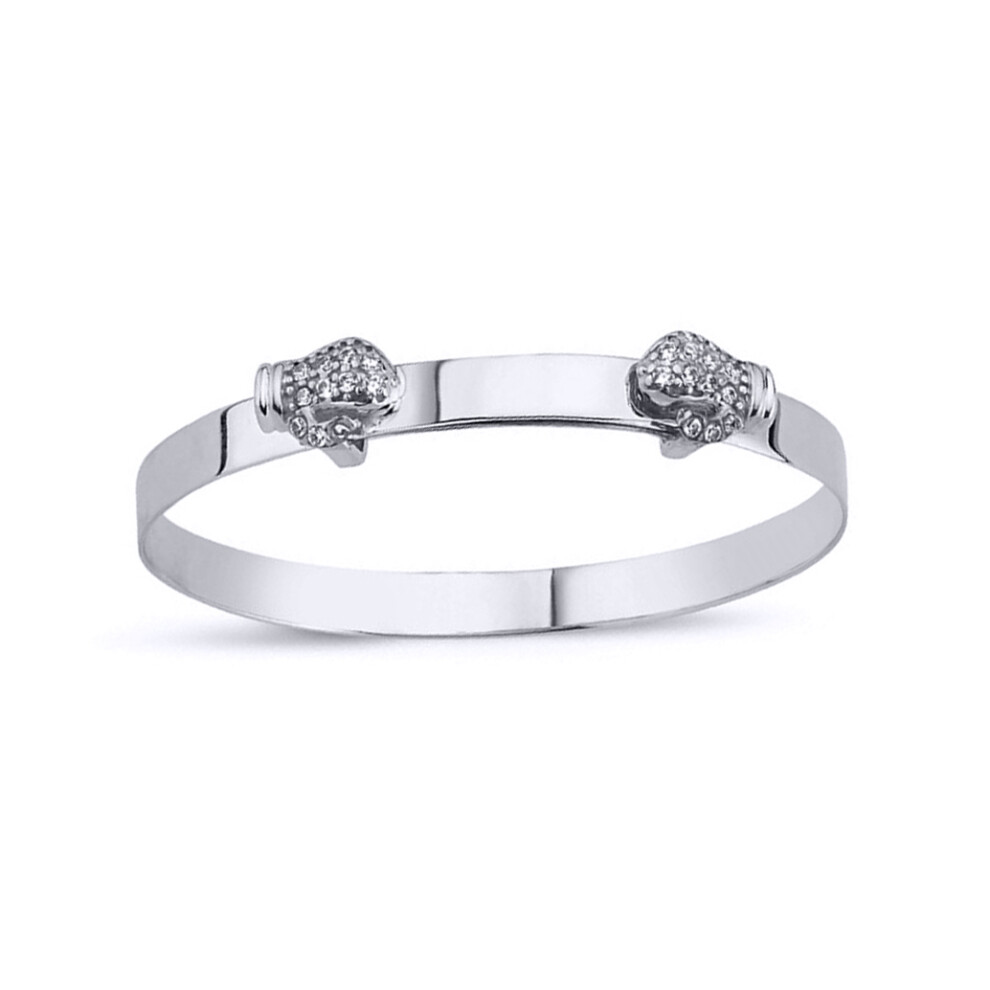 Jewelco London Kids Rhodium Plated Sterling Silver CZ Boxing Gloves Flat Expanding Baby Bangle Bracelet 4mm - BN79