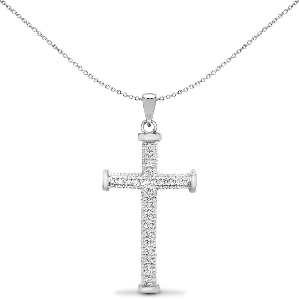 Jewelco London Ladies Solid 9ct White Gold Pave Set Round H I1 0.1ct Diamond Collared Cross Pendant - 9X083