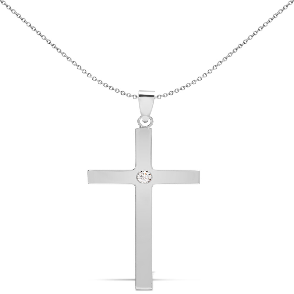 Jewelco London Men's Solid 9ct White Gold Rub Over Set Round I SI2 0.1ct Diamond Solitaire Cross Pendant - 9X086