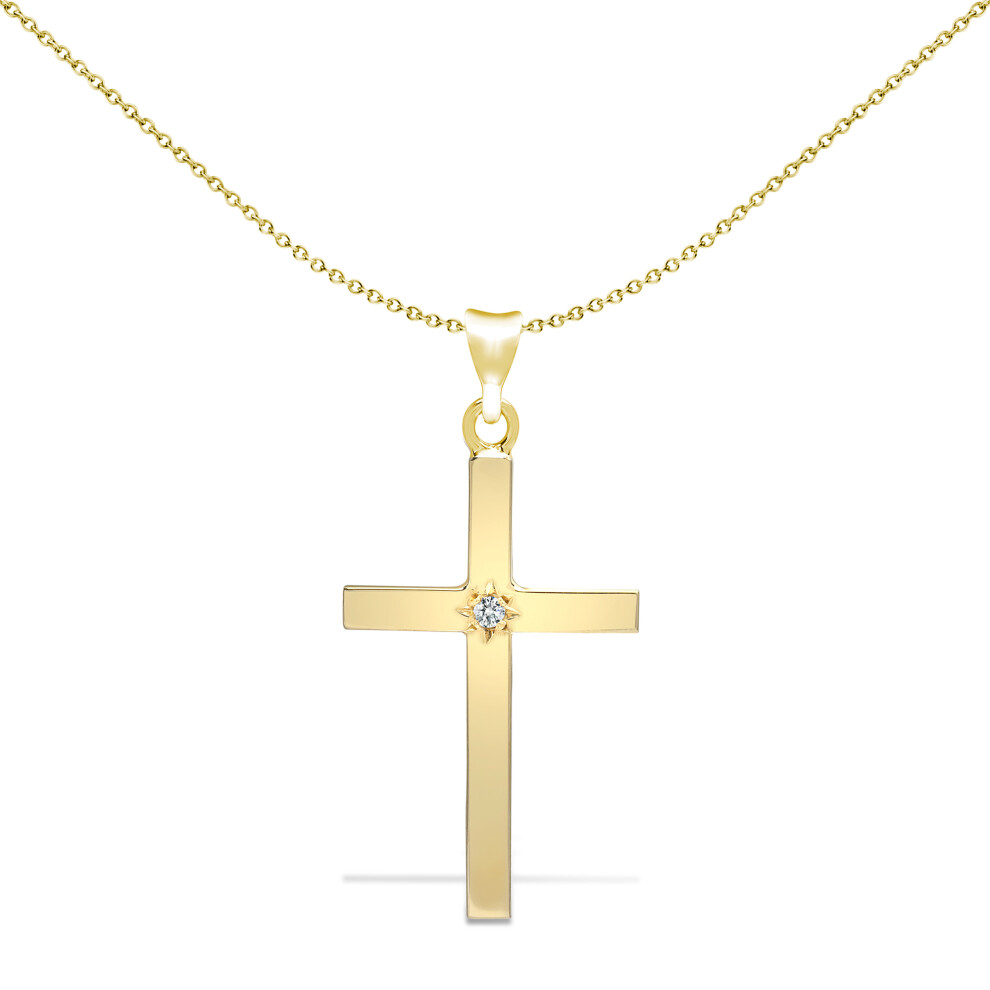 Jewelco London Solid 9ct Yellow Gold Gypsy Set Round I SI2 0.05ct Diamond Solitaire Cross Pendant - 9X059