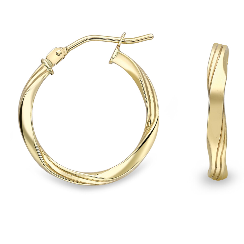 Jewelco London 9ct Yellow Gold Simple Double Flat Twist Hoop Earrings - ERNR02559