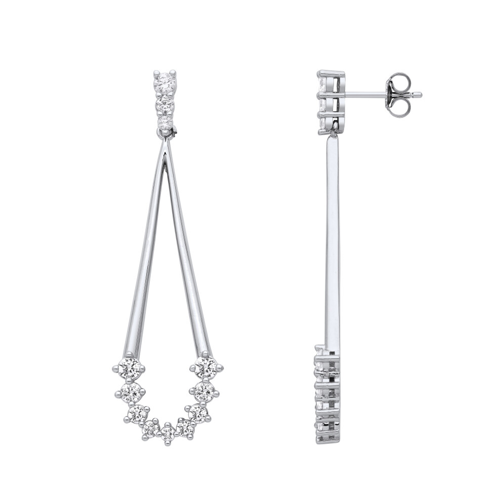 Jewelco London Ladies Rhodium Plated Sterling Silver CZ Flaming Comet Chandelier Drop Earrings - EAG1204