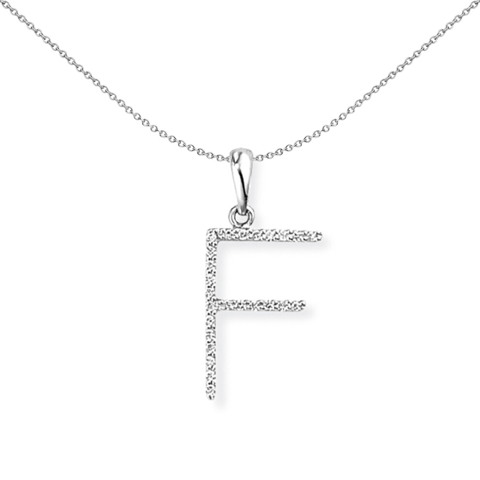 18ct White Gold  Diamond Initial Charm Pendant Letter F 10x20mm - INNR027-F