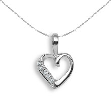 Jewelco London Ladies Solid 9ct White Gold Pave Set Round I I3 0.025ct Diamond Dainty Love Heart Charm Pendant - 9P045