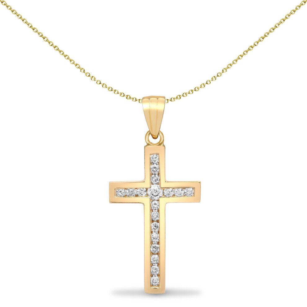 Jewelco London Ladies Solid 18ct Yellow Gold Channel Set Round G SI1 0.18ct Diamond Flat Cross Pendant - 18X050