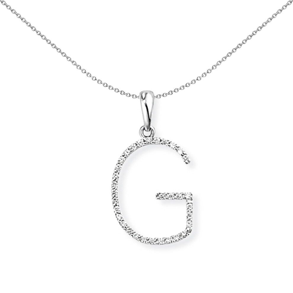 Jewelco London 18ct White Gold Pave Diamond Initial Charm Pendant Letter G 11mm x 21mm - INNR027-G