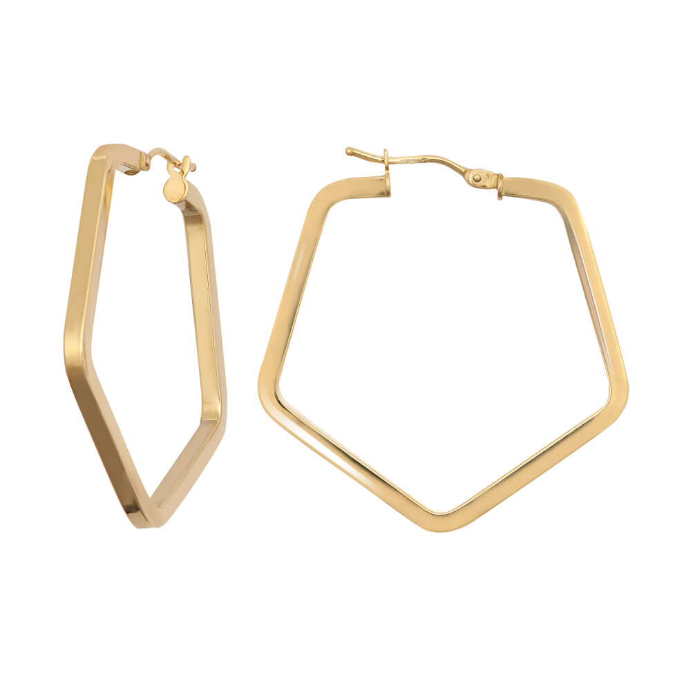 Jewelco London Ladies 9ct Yellow Gold Square Tube Pentagon 2mm Hoop Earrings - JER552-image-OPC-P9RD5WG-NEW