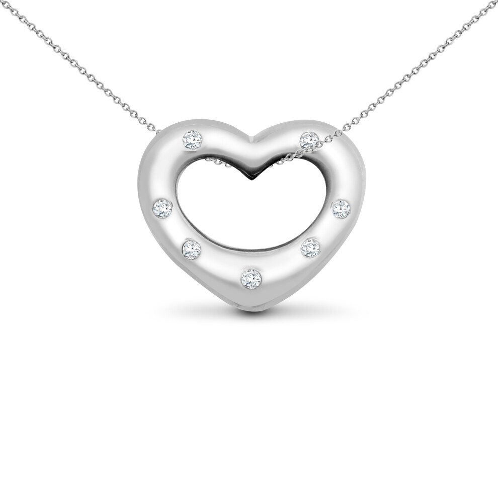 Jewelco London Ladies Solid 9ct White Gold Rub Over Set Round H I1 0.05ct Diamond Love Heart Charm Pendant - 9H031