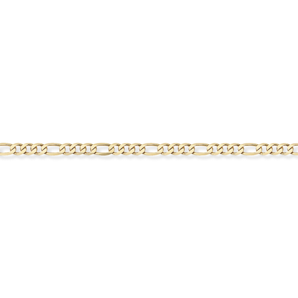Jewelco London 9ct Yellow Gold - Premium Quality 3+1 Figaro Pendant Chain Anklet - 2.9mm gauge 7.25 inch - CNNR02008C-07