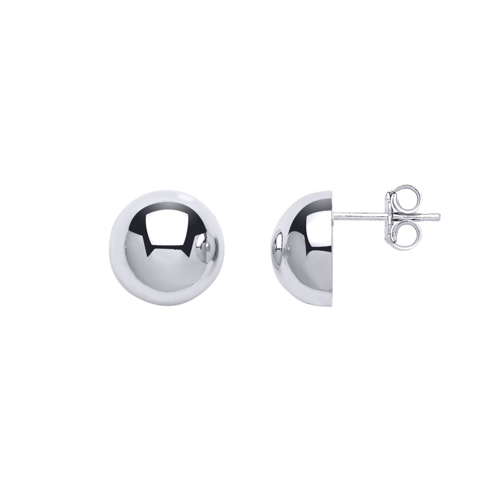 Jewelco London Ladies Rhodium Plated Sterling Silver Semi-Sphere Dome Stud Earrings 8mm - GVE602-08MM
